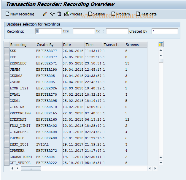 SAP TCode SHDB - Batch Input Transaction Recorder