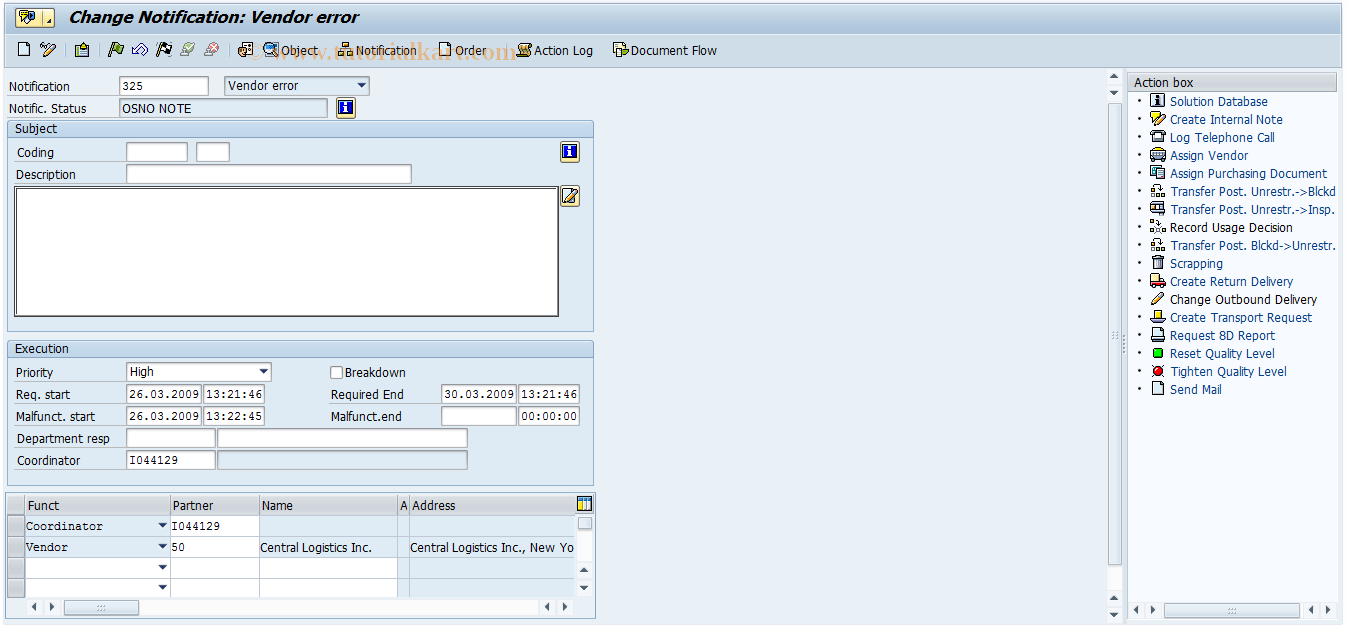 SAP TCode SHN2_ - Change Shift Note