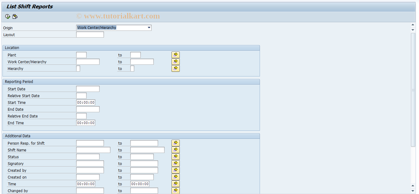 SAP TCode SHR4 - List Shift Reports