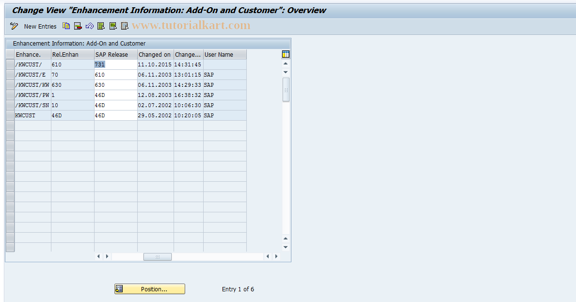 SAP TCode SI23_2 - Maintain enhancement