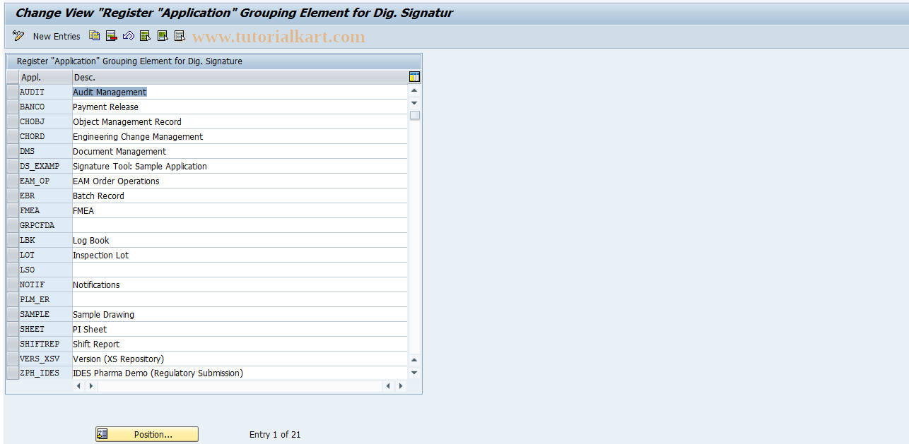 SAP TCode SIGNA - Register Signature Application