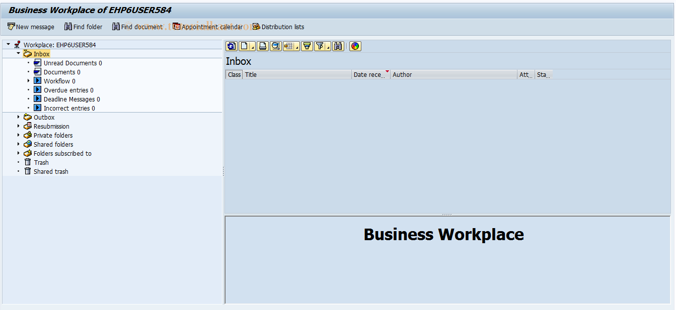 SAP TCode SIN1 - SAPBPT: Inbox