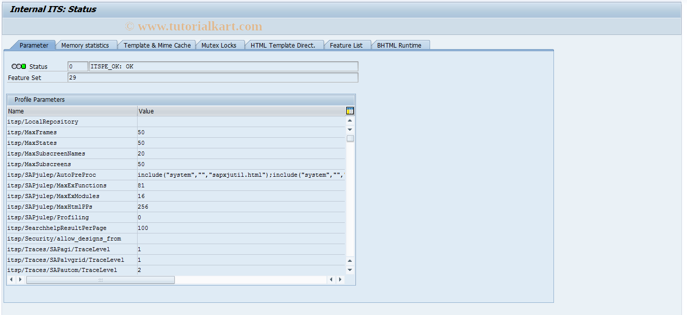 SAP TCode SITSPMON - Monitor for Internal ITS