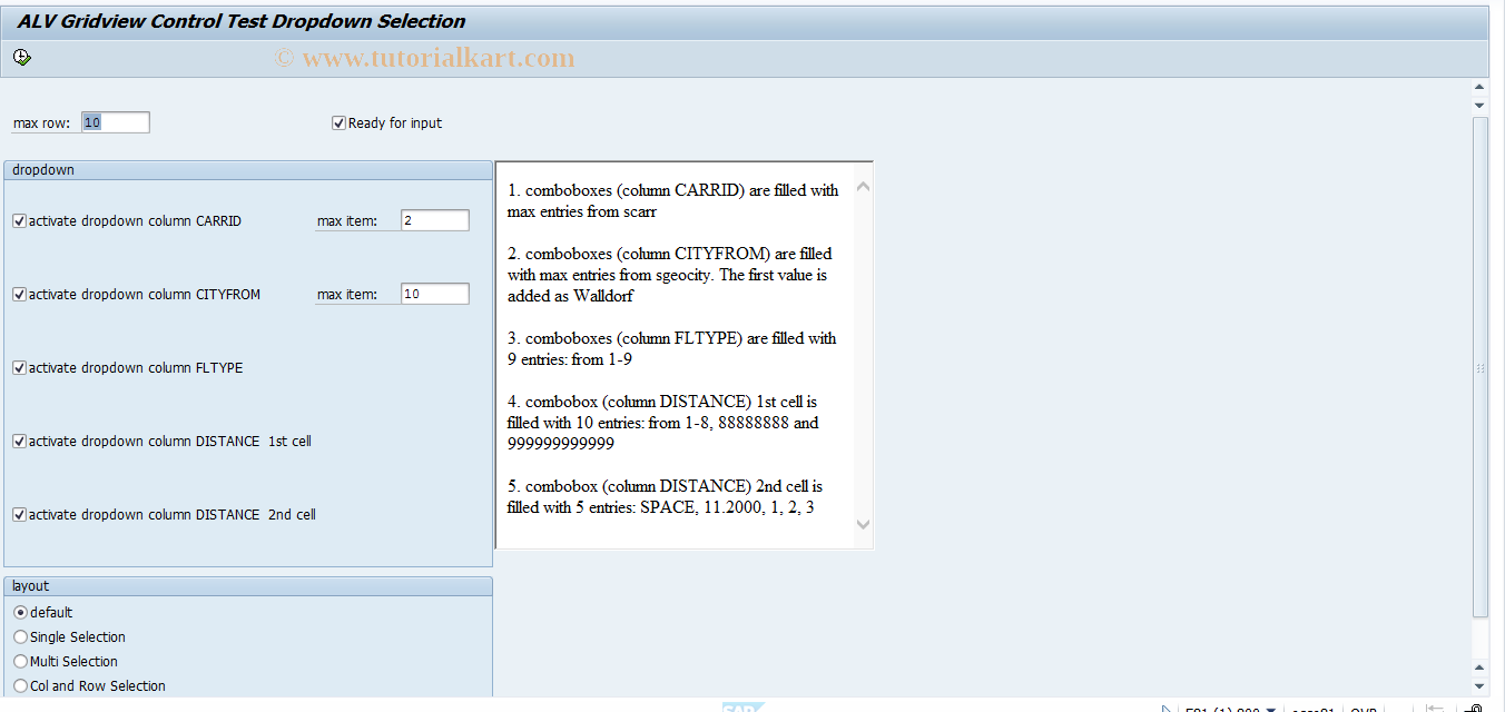SAP TCode SITSQ_ALV_COMBO - Test Program: ALV Grid