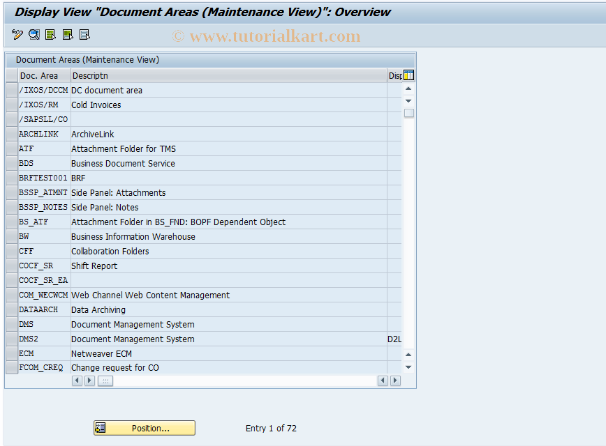 SAP TCode SKPR03 - Display Document Areas