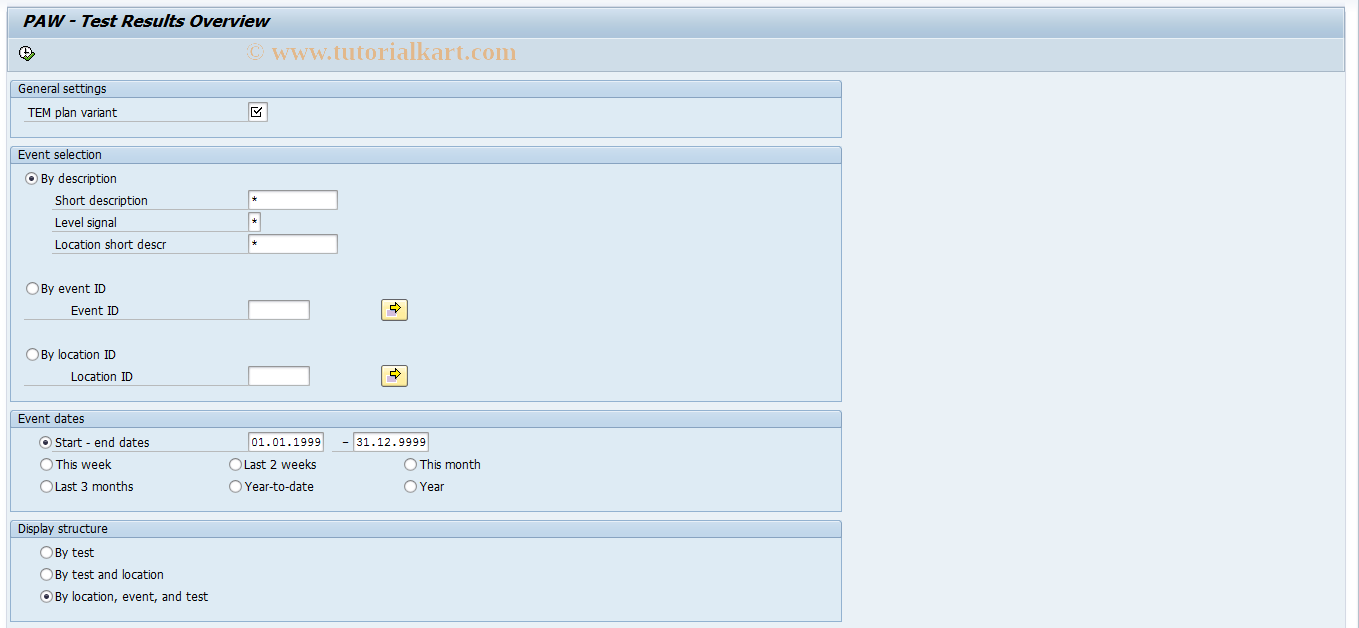 SAP TCode SL601 - PAW - Test Results Overview