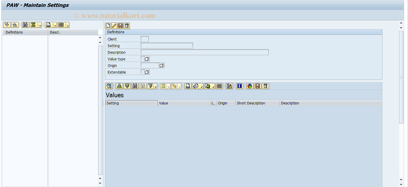 SAP TCode SL93 - PAW - Maintain Settings