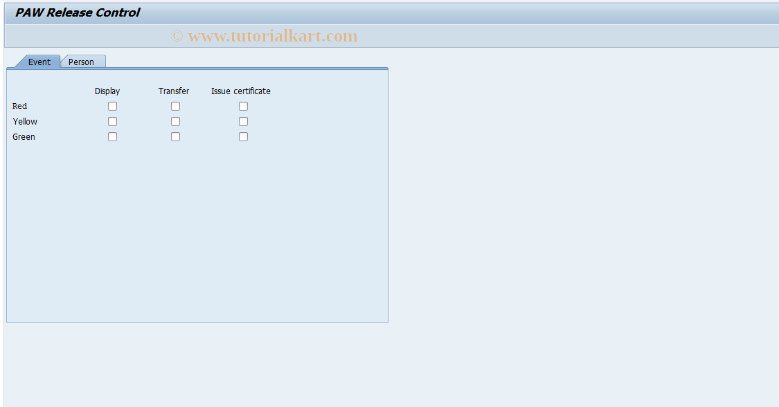 SAP TCode SL96 - PAW - Release Control Settings