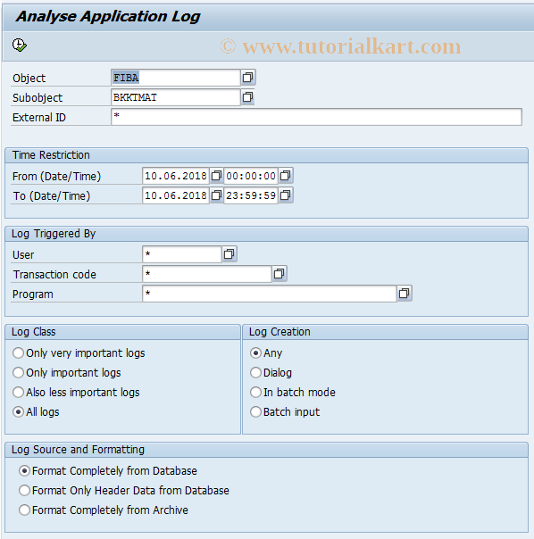 SAP TCode SLG1 - Application Log: Display Logs