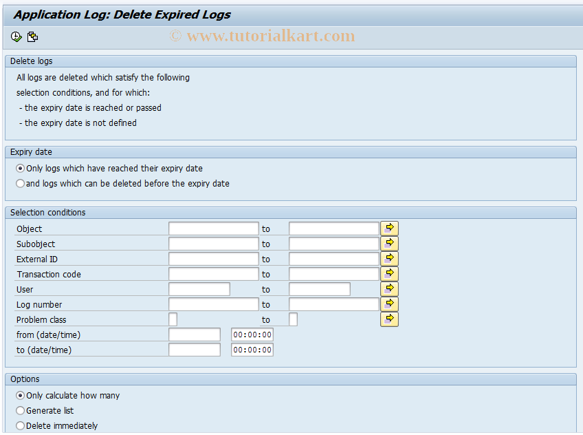 SAP TCode SLG2 - Application Log: Delete logs