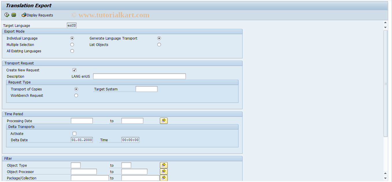 SAP TCode SLXT - Translation Transport