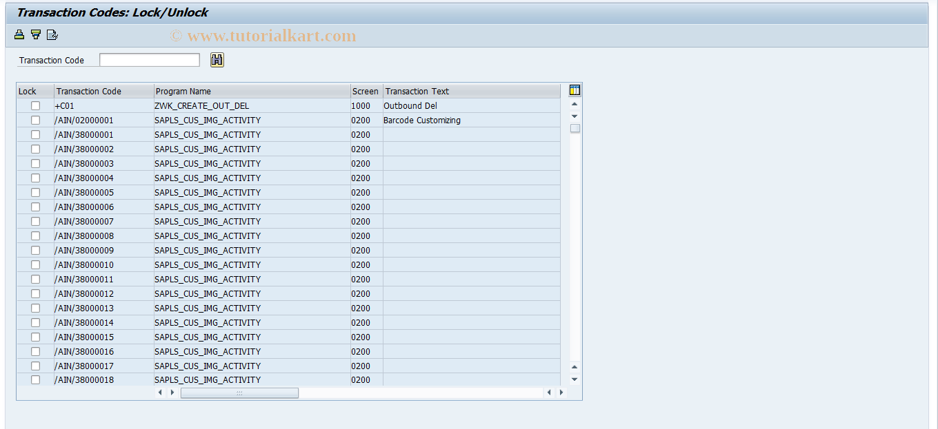 SAP TCode SM01 - Lock Transactions