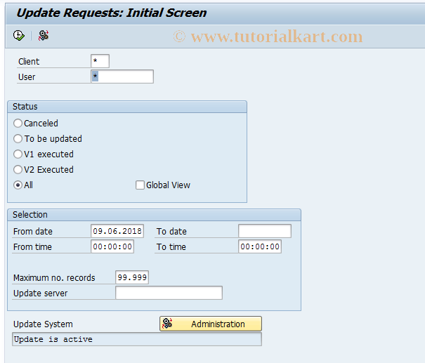 SAP TCode SM13 - Administrate Update Records