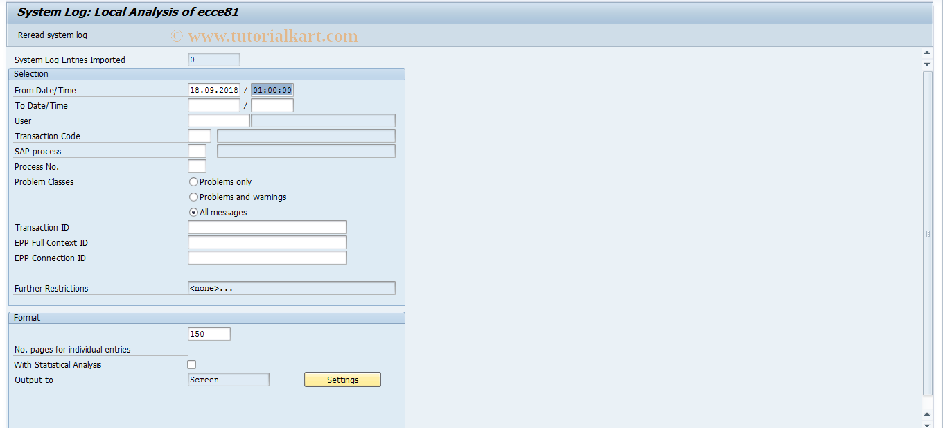 SAP TCode SM21 - system log