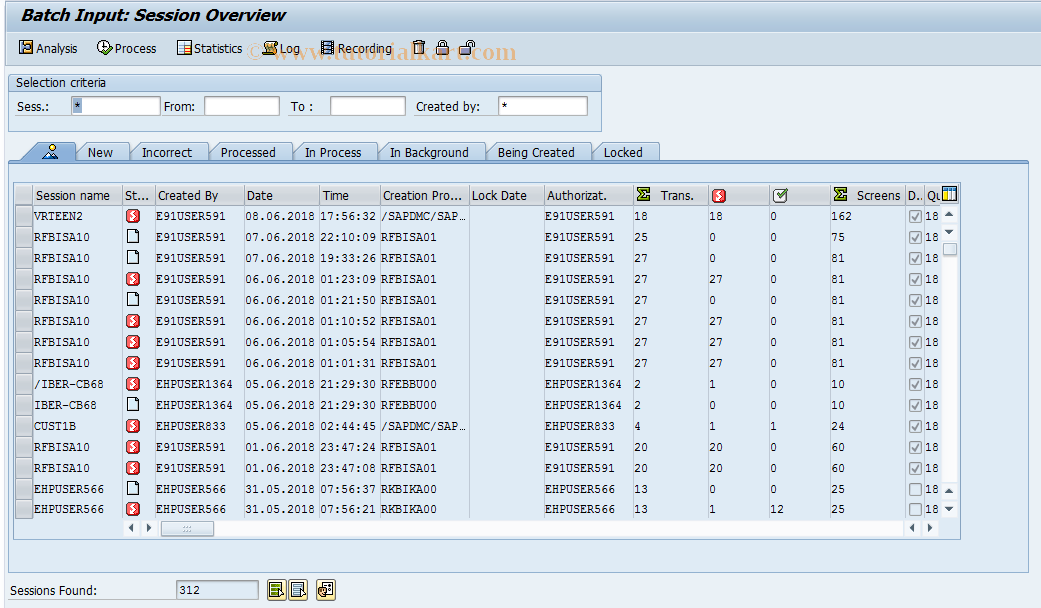 SAP TCode SM35 - Batch Input Monitoring
