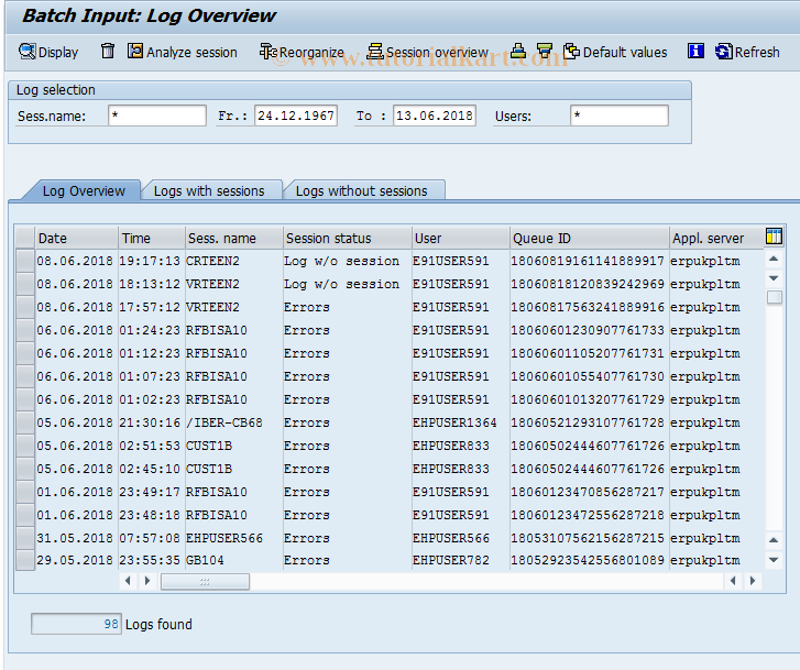 SAP TCode SM35P - Batch Input: Log Monitoring