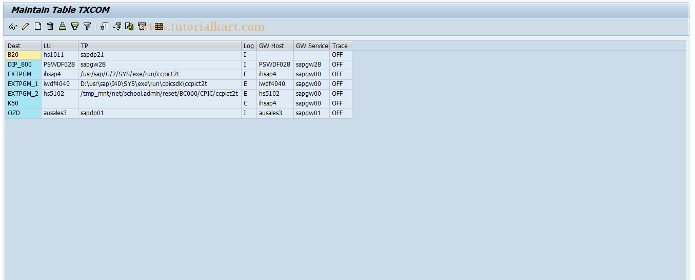 SAP TCode SM54 - TXCOM Maintenance