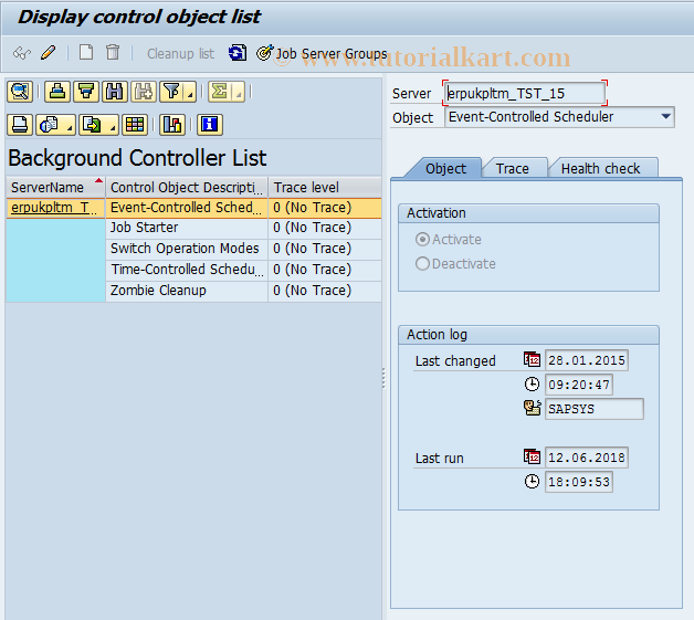 SAP TCode SM61 - Backgroup control objects monitor