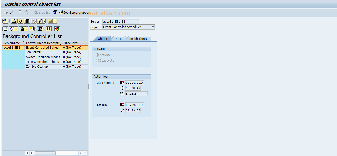 SAP TCode SM61B - New control object management