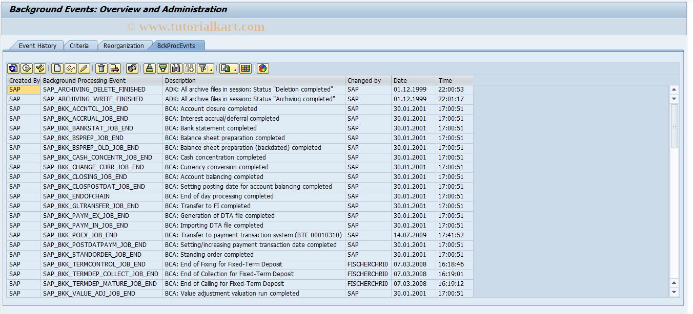 SAP TCode SM64 - Manage Background Processing Events