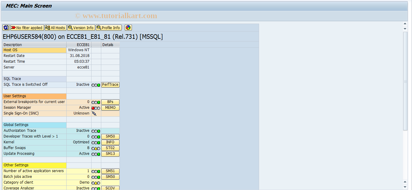 SAP TCode SMEC - Measurement Environment Check