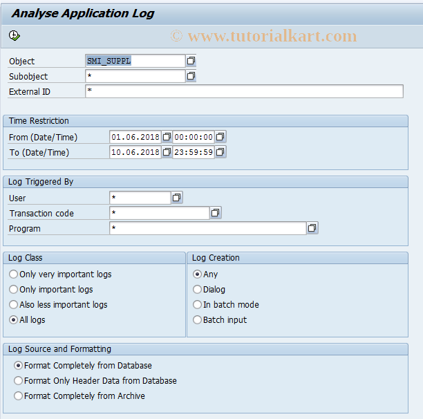 SAP TCode SMI_APPLICATION_LOG - Application log for SMI messages