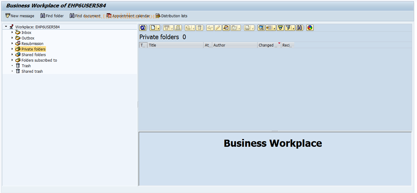 SAP TCode SO03 - SAPoffice: Private Folders