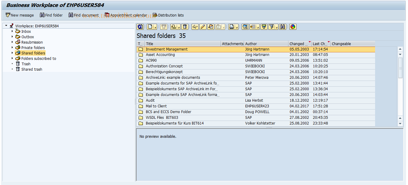 SAP TCode SO04 - SAPoffice: Shared Folders