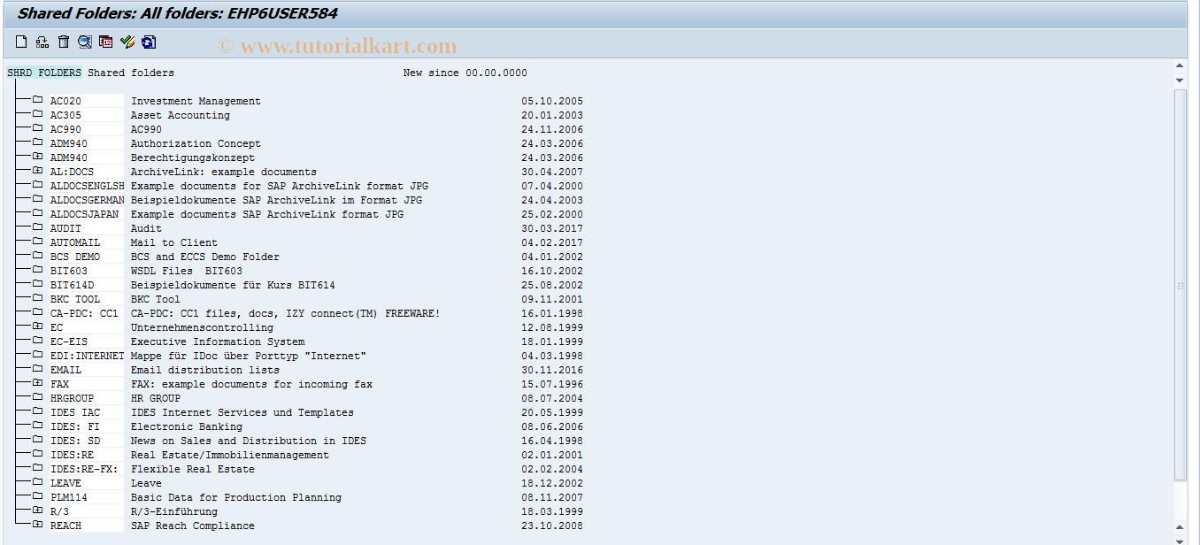 SAP TCode SO04X - SAPoffice: Shared Folders