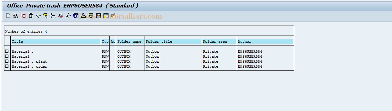 SAP TCode SO05X - SAPoffice: Private Trash