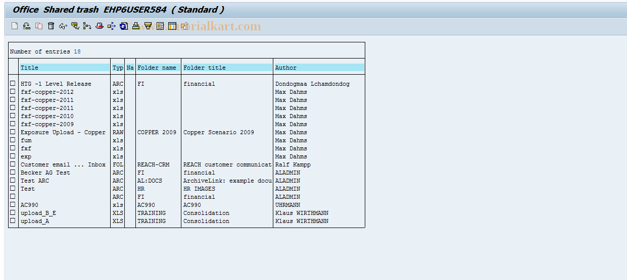 SAP TCode SO18 - SAPoffice: Shared Trash