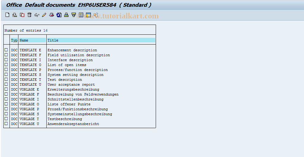 SAP TCode SO19 - SAPoffice: Default Documents