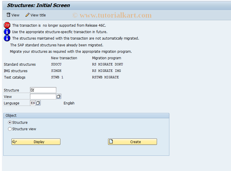 SAP TCode SO70 - Hypertext: Display/Maintenance  Structure