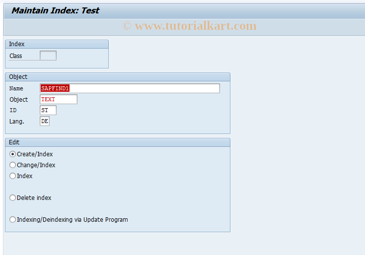 SAP TCode SO81 - SAPfind: Free Text Indexing (Test)