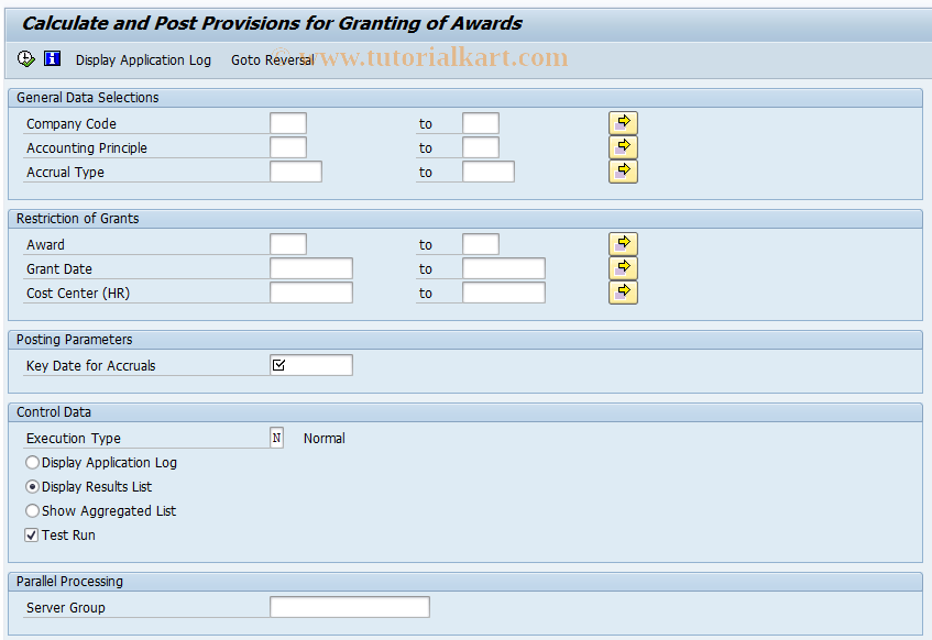 SAP TCode SOAACT - Actual Calculation of Provisions