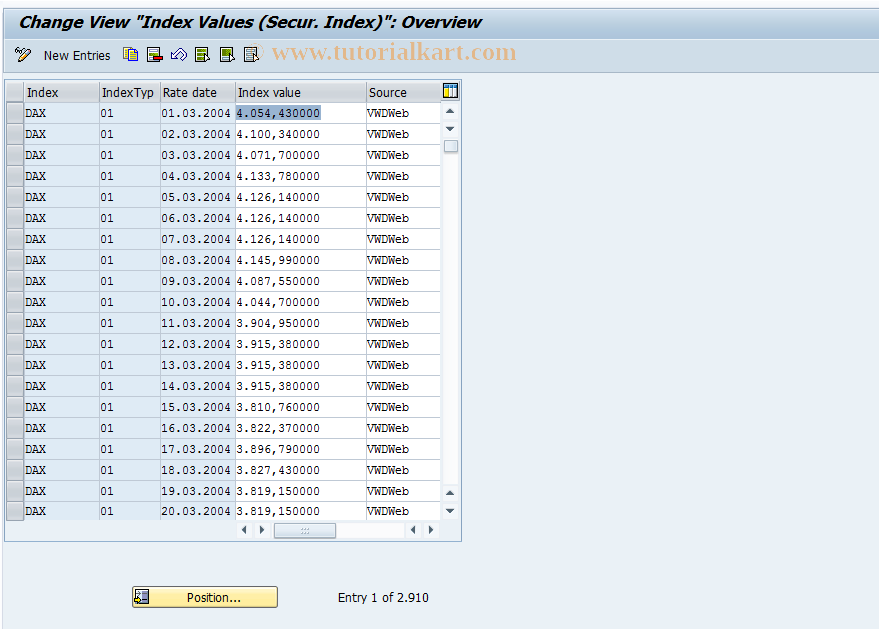 SAP TCode SOAIVAL - Definition of Index Values