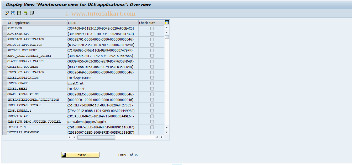 SAP TCode SOLE - OLE Applications