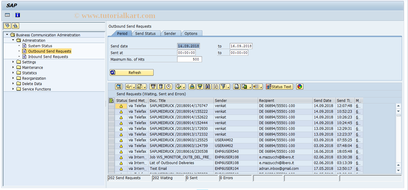 SAP TCode SOSA - SAPconnect Send Requests