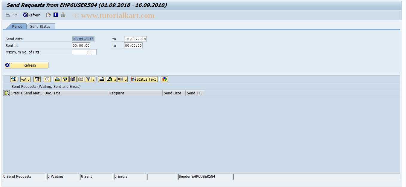 SAP TCode SOSB - Send Request Overview (Users)