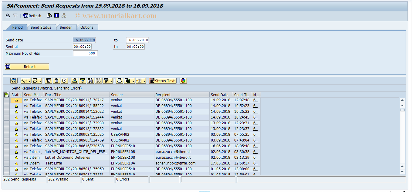 SAP TCode SOSG - Send Request Overview (Groups)