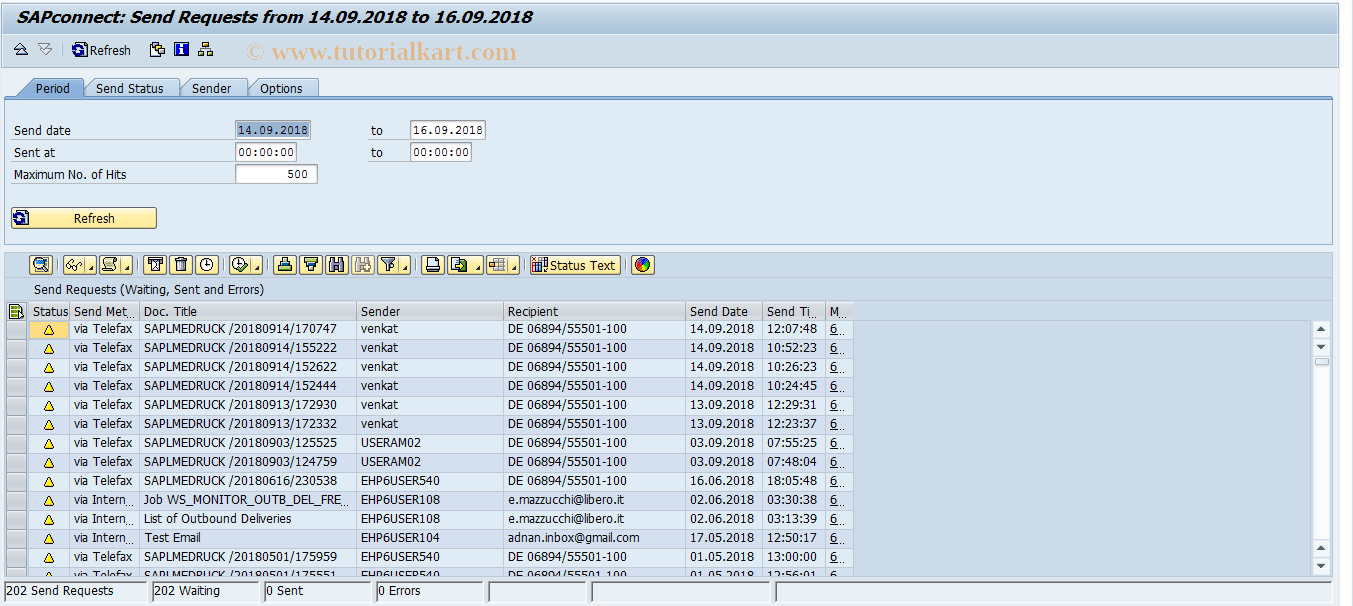 SAP TCode SOST - SAPconnect Send Requests