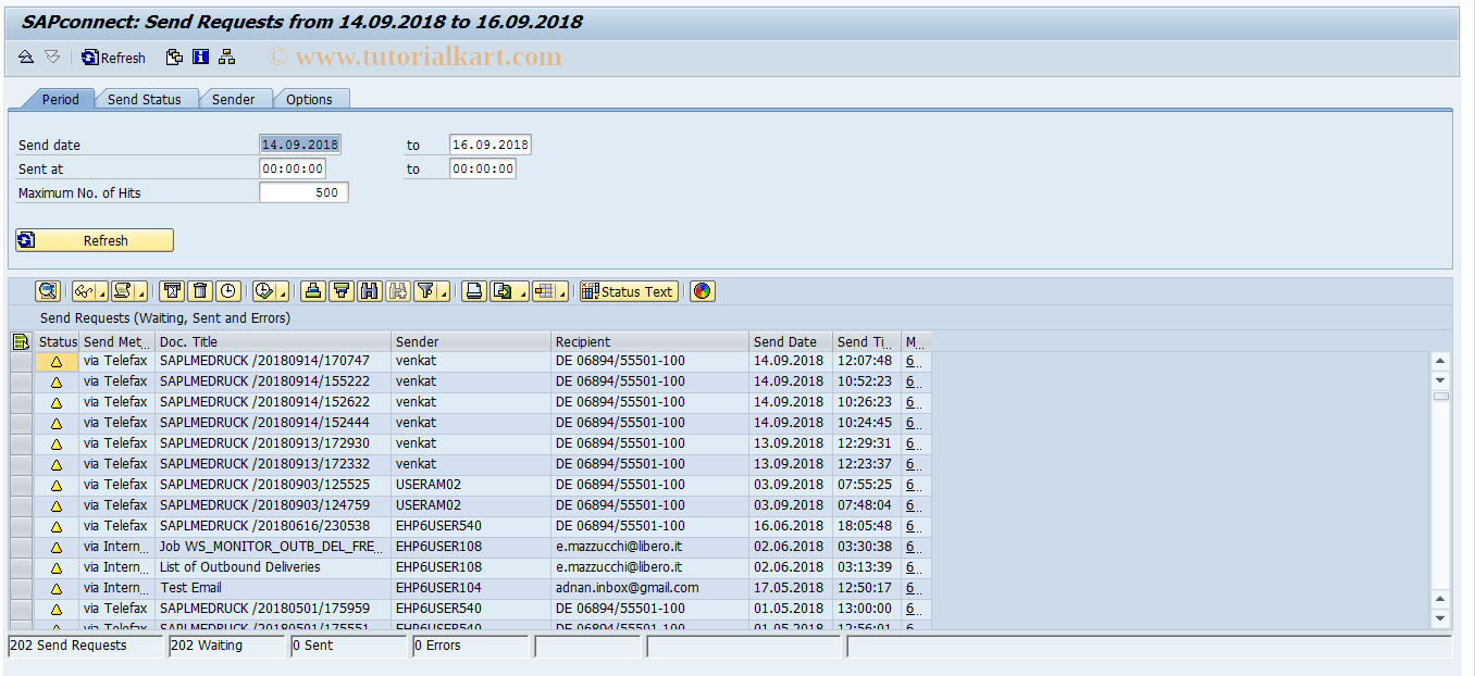 SAP TCode SOSV - SAPconnect Send Requests