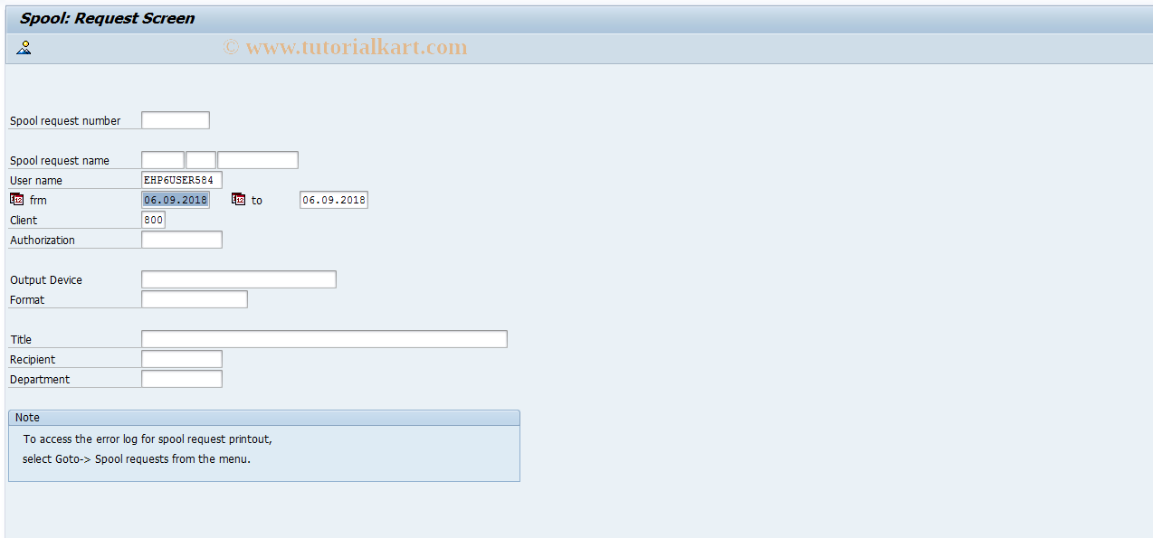 SAP TCode SP1T - Output Control (Test)