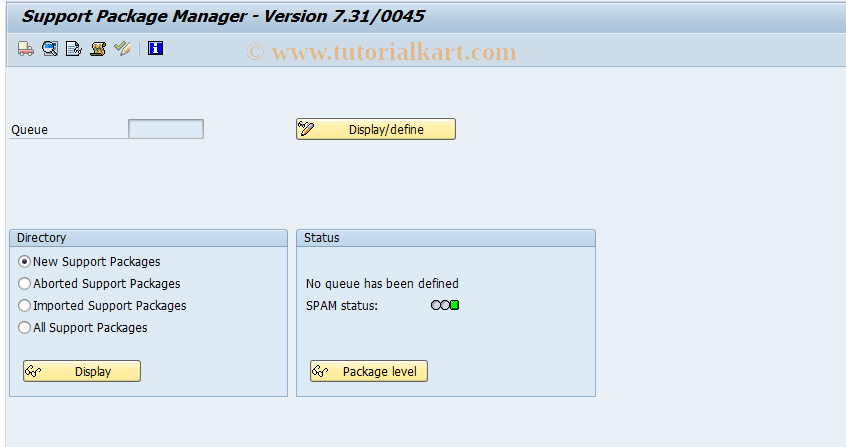 SAP TCode SPAM - Support Package Manager