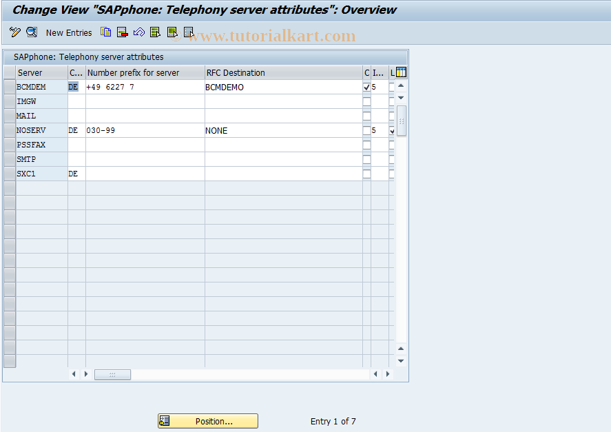 SAP TCode SPH1 - Create and maintain telephony server