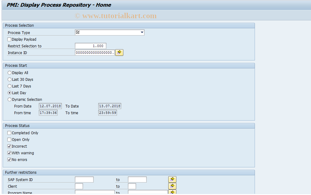 SAP TCode SPID - Display Process Repository