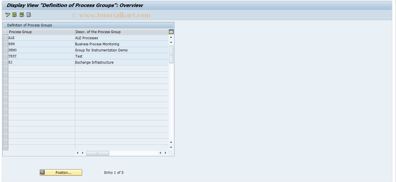 SAP TCode SPIG - Maintain Process Groups