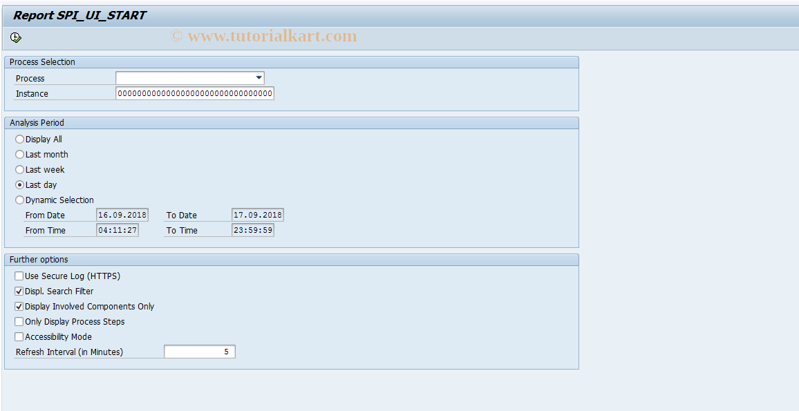 SAP TCode SPIS - Start User Interface for Monitoring