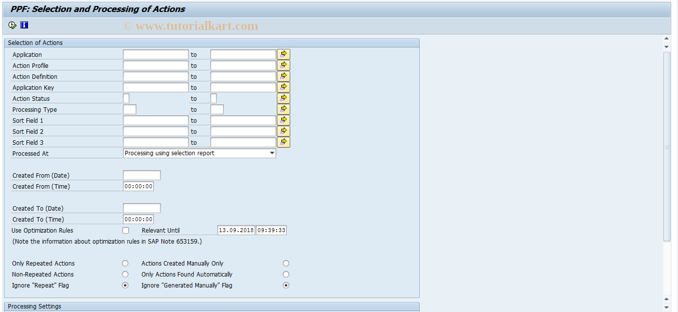 SAP TCode SPPFP - Process Actions