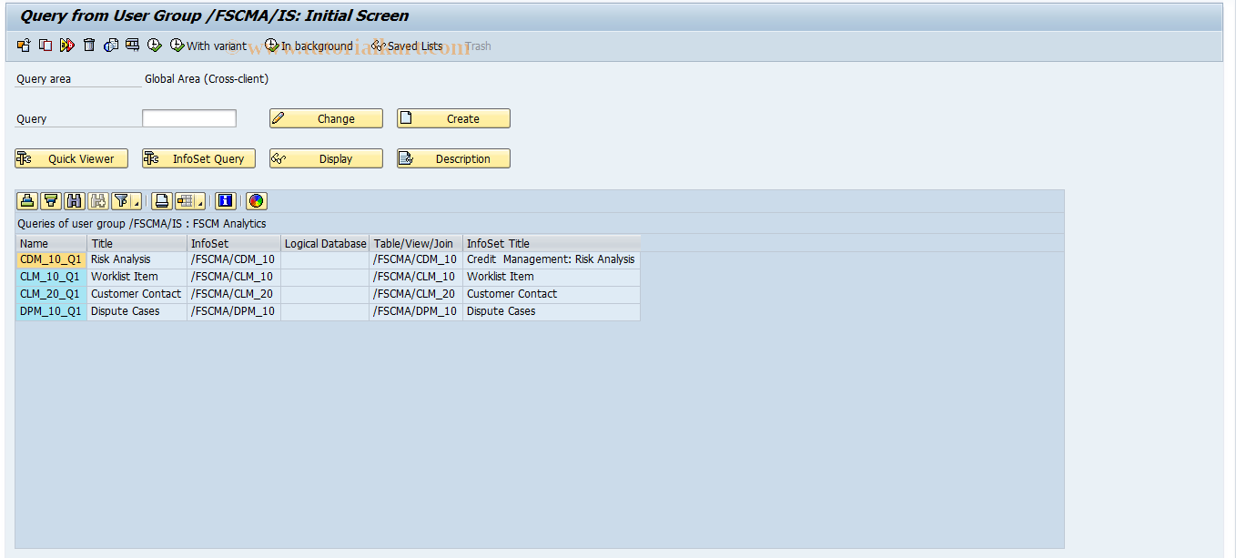 SAP TCode SQ00 - SAP Query: Start queries